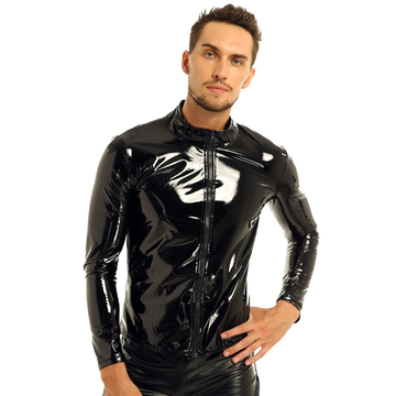 Men's Wet Look Jacket on Zipper / Patent Leather Erotic Costume for Sex Games - EVE's SECRETS